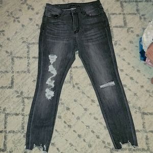 Gray wash distressed jeans